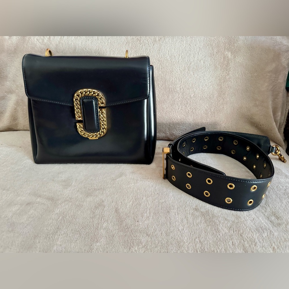Marc Jacobs Black Leather Bag with Gold Accent